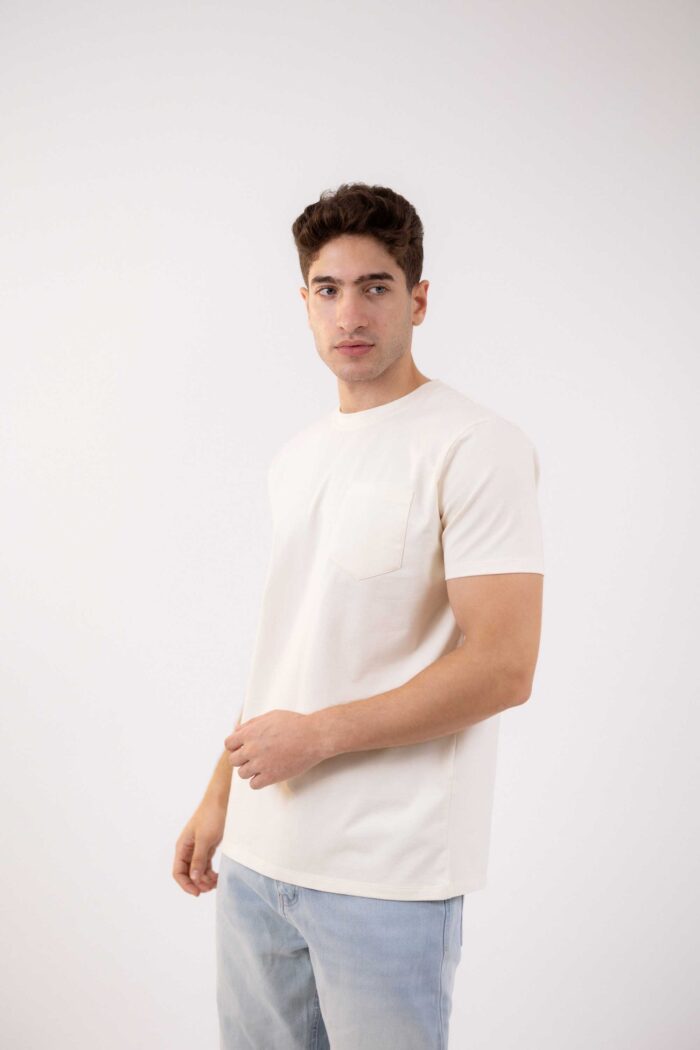 Basic T-Shirt with Pocket - Off White - Image 3