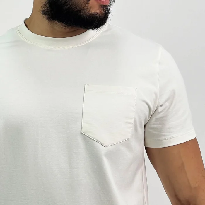 Basic T-Shirt with Pocket - Off White - Image 4
