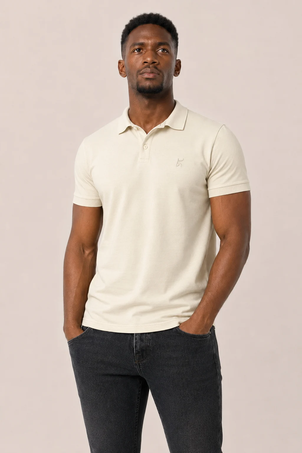 ajet-polo-model-01-beige-pockets Kejal Signature Cotton Polo – Sand Beige - Image 1